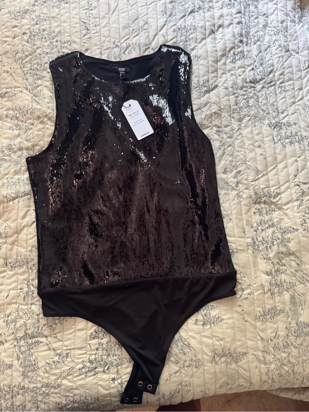 Express Black Sequin Sleeveless Bodysuit